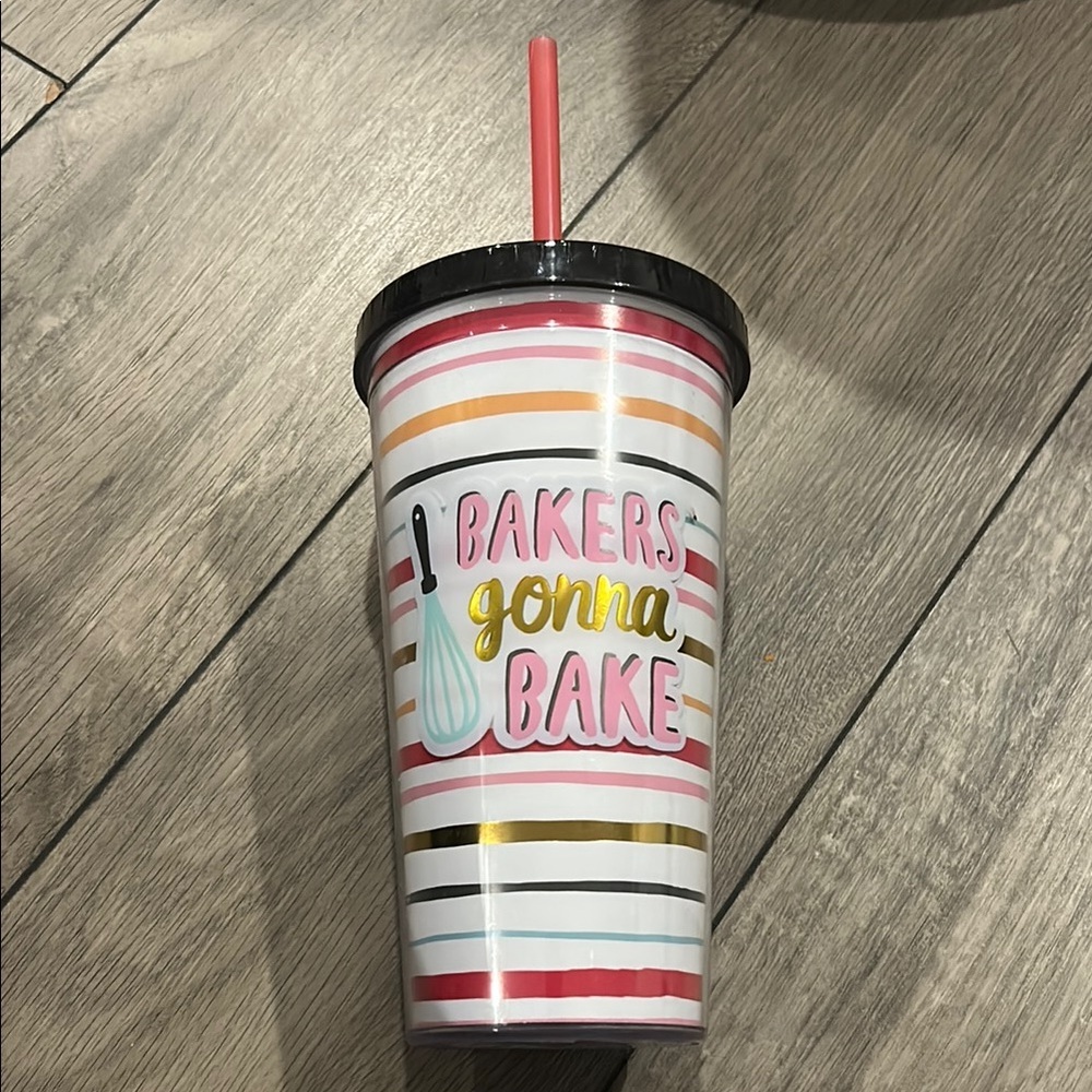 NEW Bakers Gonna Bake Striped Party Tumbler with Straw